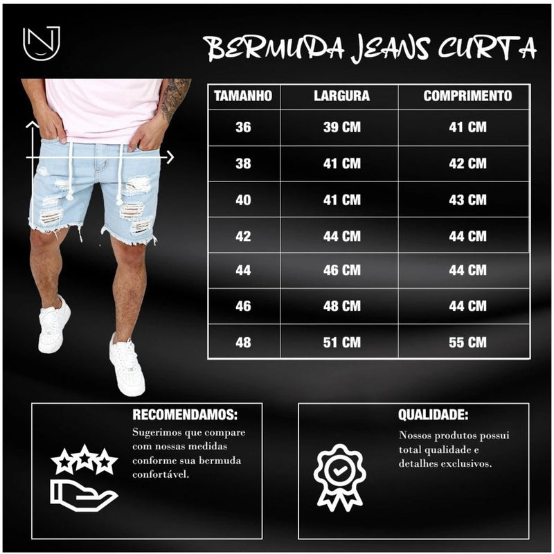 Bermuda Jeans Masculina Destroyed