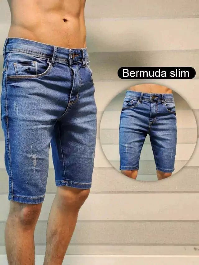 Bermuda Jeans Masculina com Lycra Destroyed