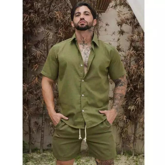 Conjunto Linho Masculino Shorts e Camisa