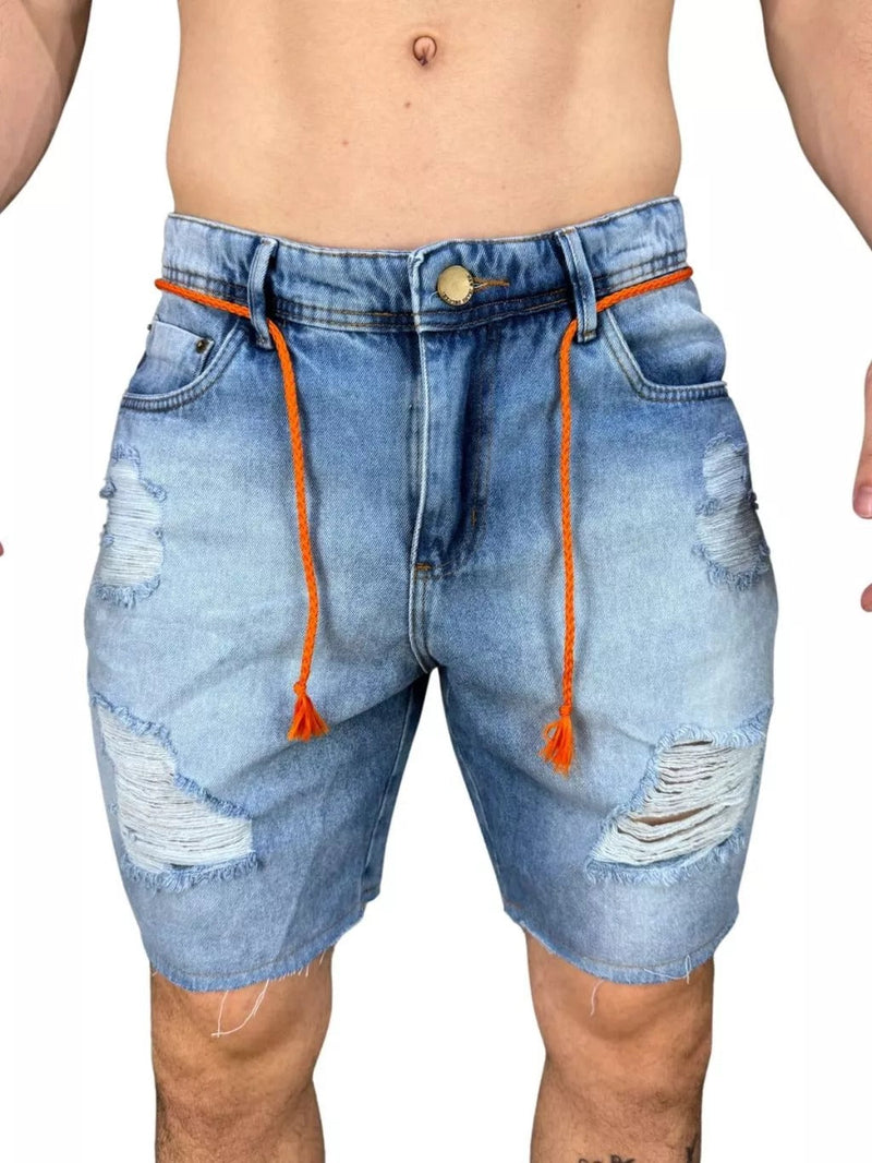 Bermuda Jeans Estilo Jogador Detalhes Laranja