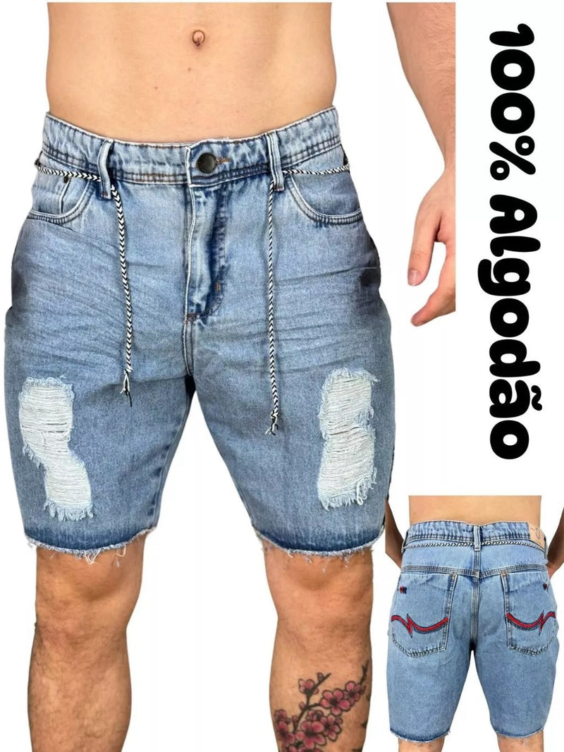 Bermuda Jeans Estilo Jogador Destroyed