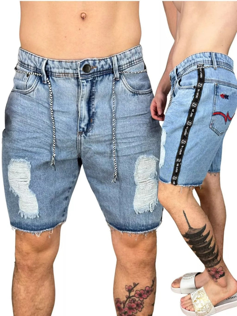 Bermuda Jeans Estilo Jogador Destroyed