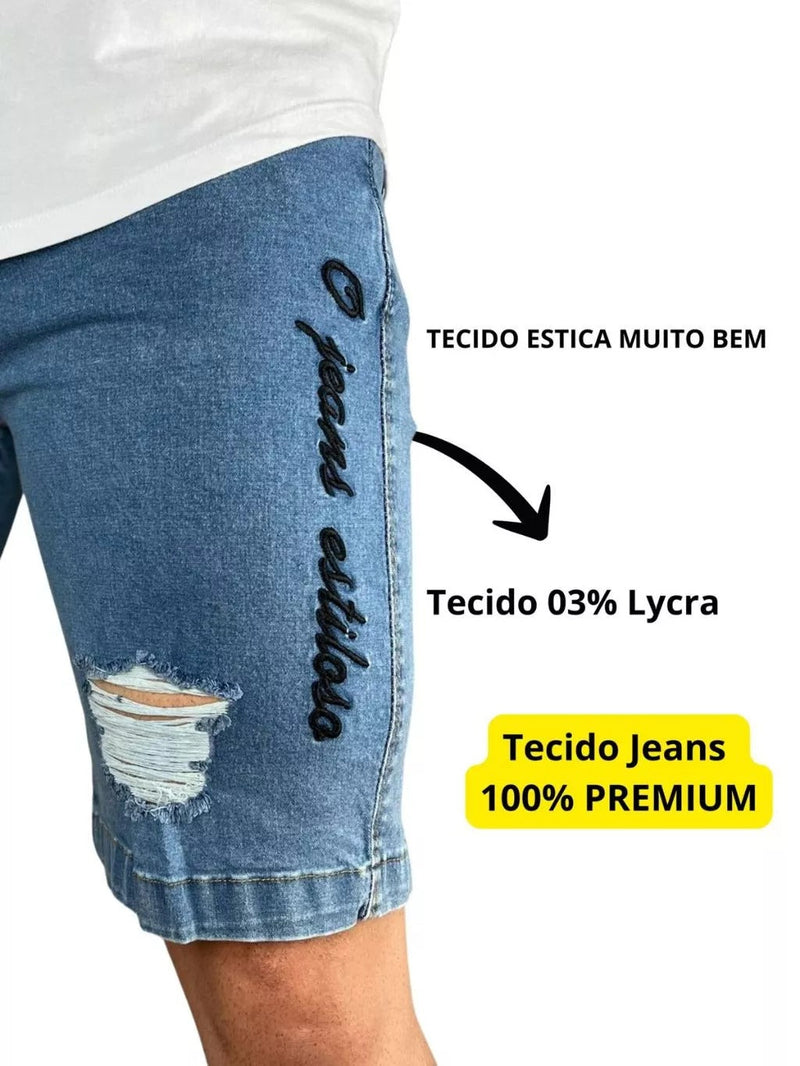 Bermuda Jeans Modelo Skinyy com Bordado