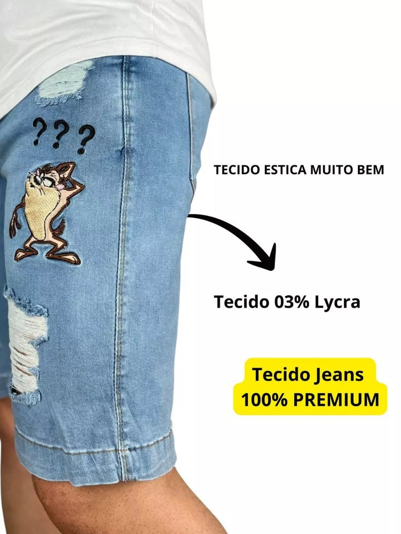 Bermuda Jeans com Elastano Detalhe no Bordado