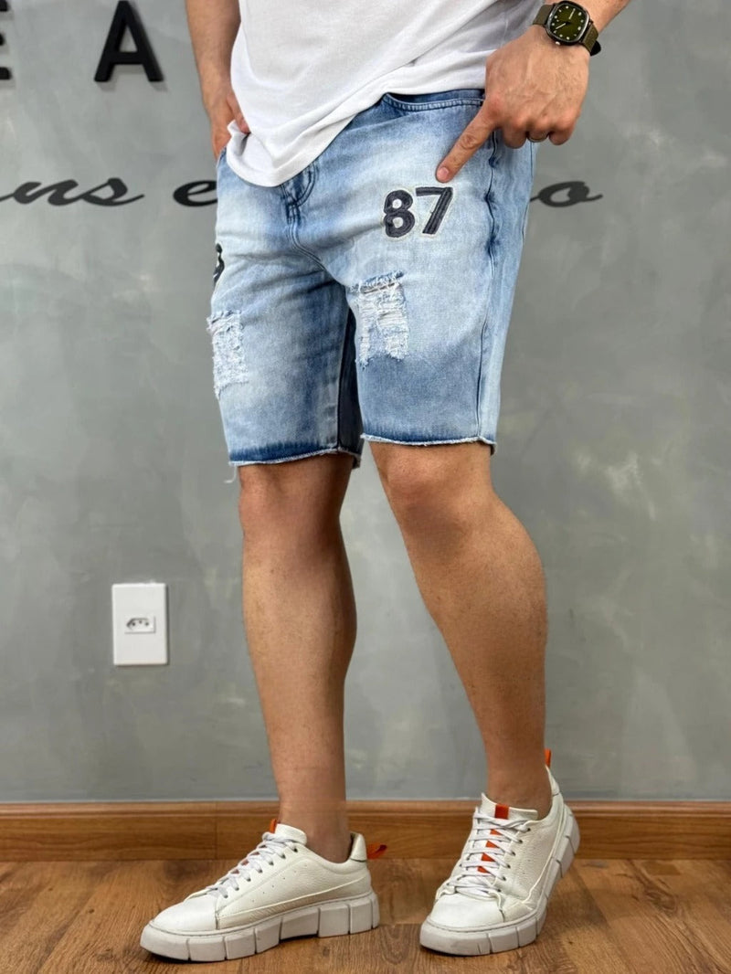 Bermuda Jeans Estilo Jogador Bordado 1987