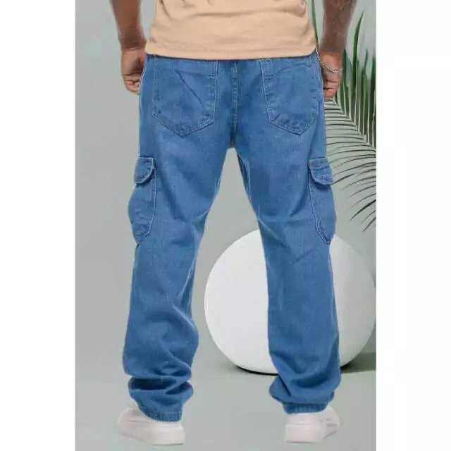 Calça Cargo Jeans Baggy 100% algodão Corte Reto