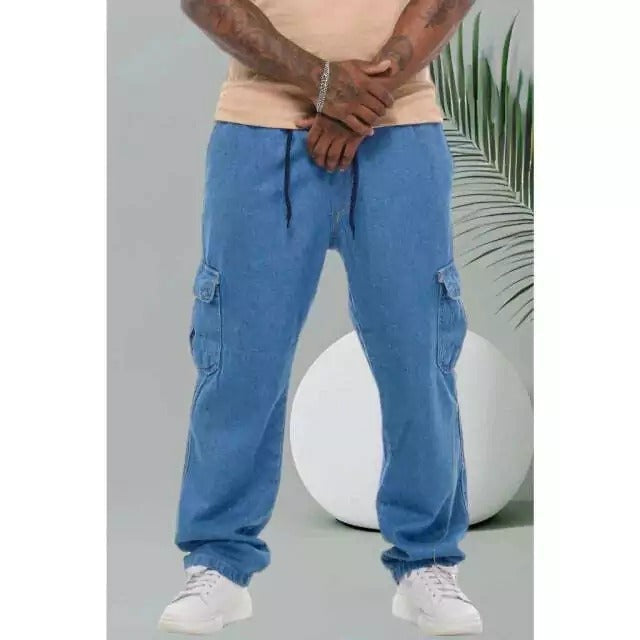 Calça Cargo Jeans Baggy 100% algodão Corte Reto