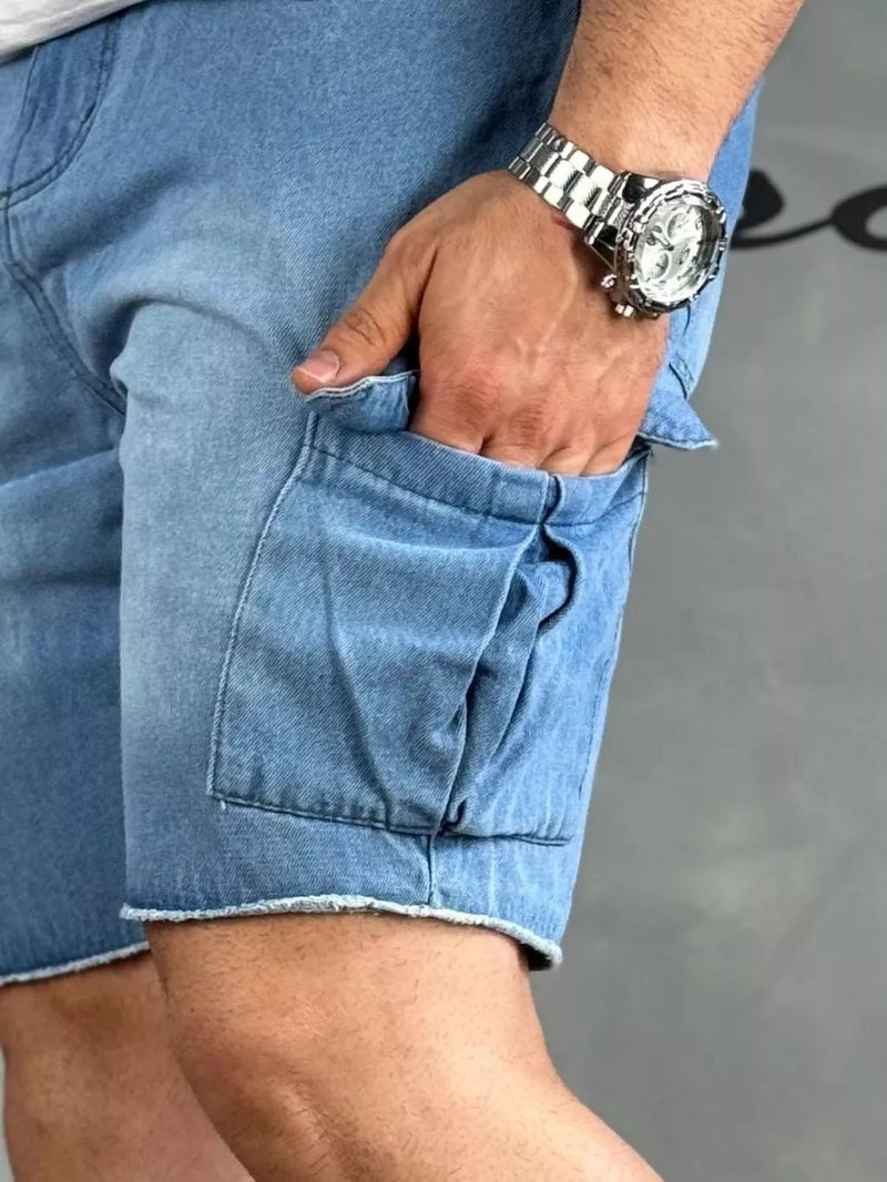 Bermuda Jeans Cargo Estilo Jogador