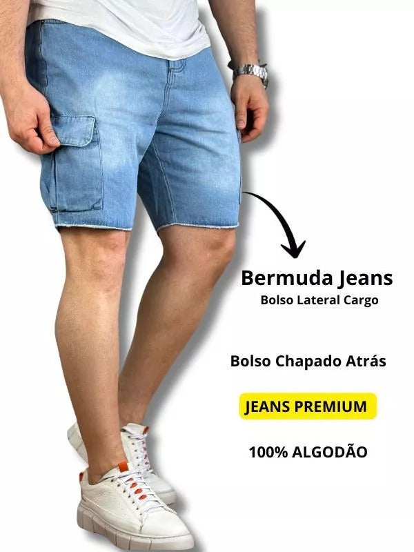 Bermuda Jeans Cargo Estilo Jogador