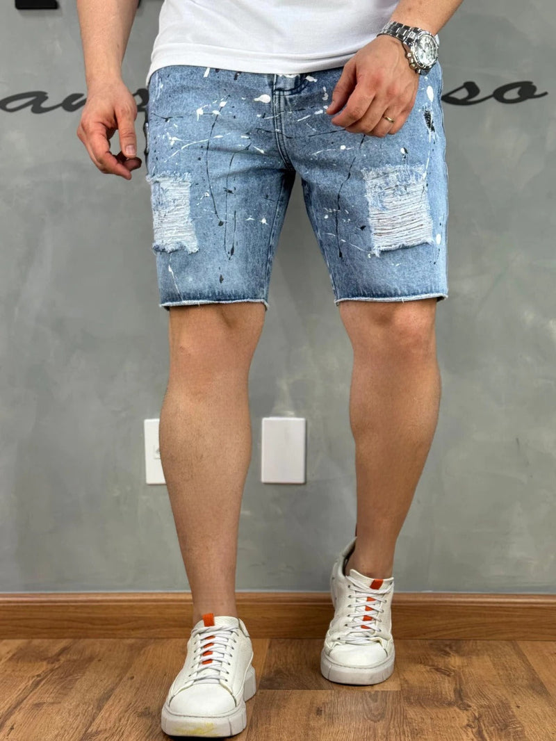 Bermuda Jeans Estilo Jogador Detalhes na Pigmentação