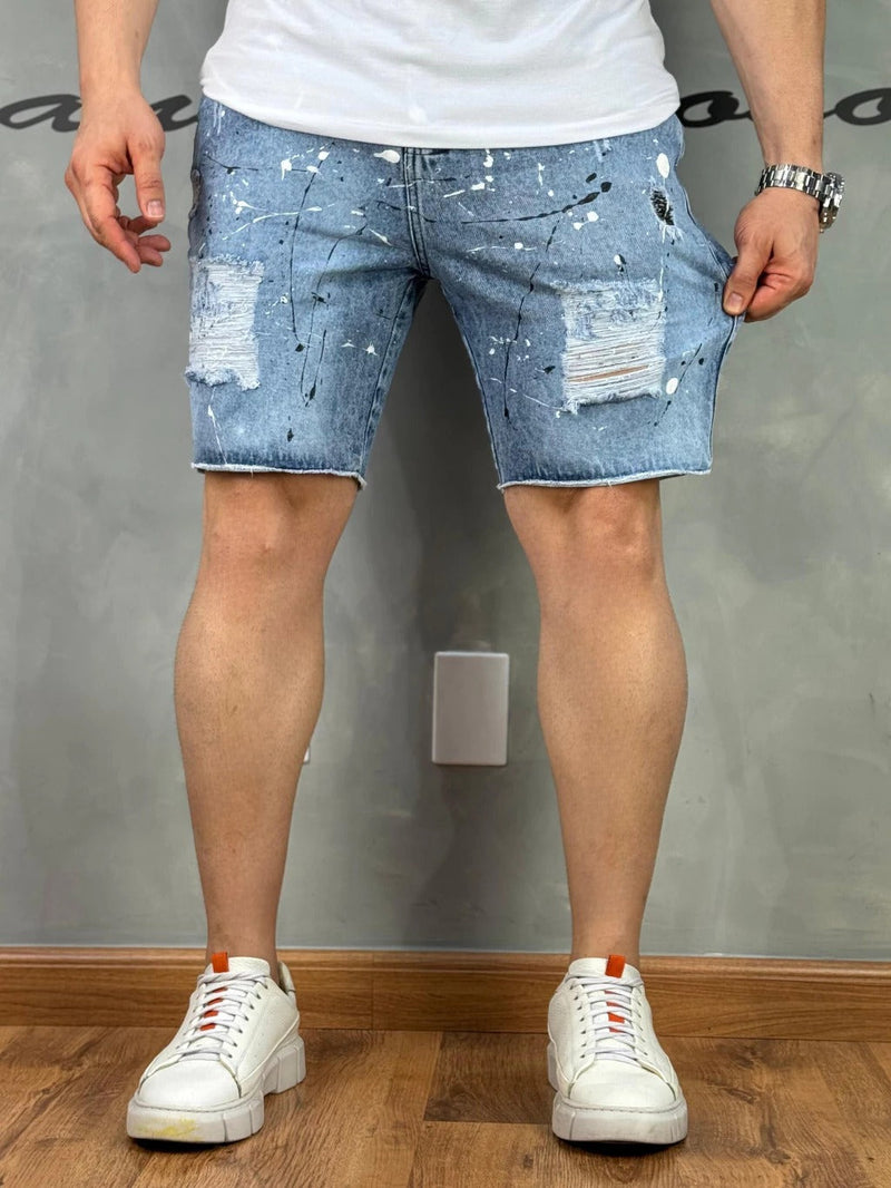 Bermuda Jeans Estilo Jogador Detalhes na Pigmentação