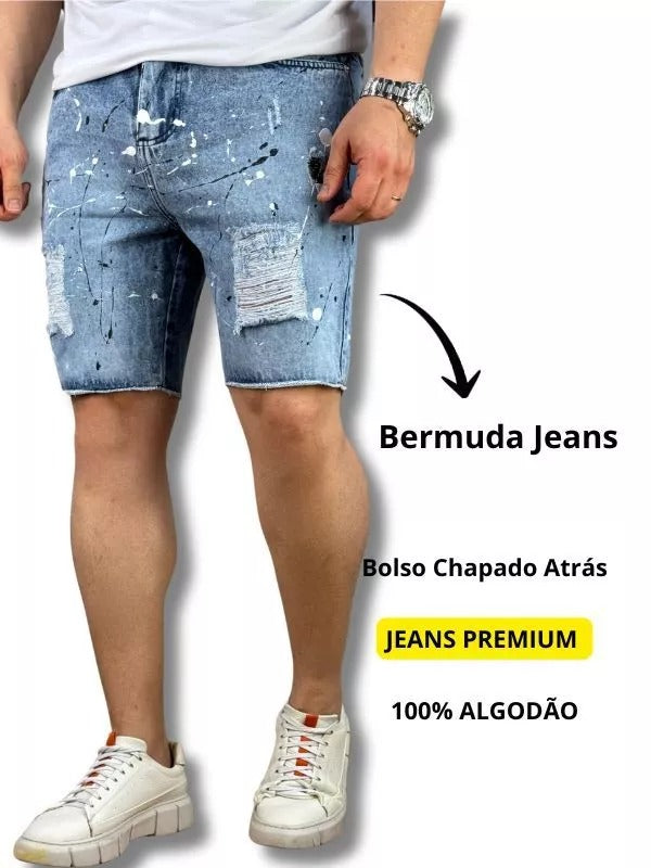 Bermuda Jeans Estilo Jogador Detalhes na Pigmentação