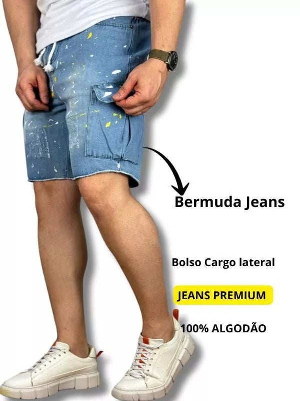 Bermuda Jeans Estilo Jogador Bolso Cargo Pigmentada