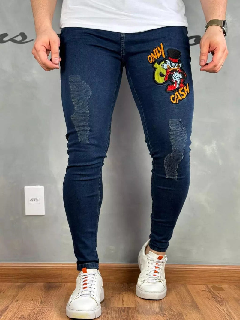 Calça Masculina Jeans Skinny Bordado 4k