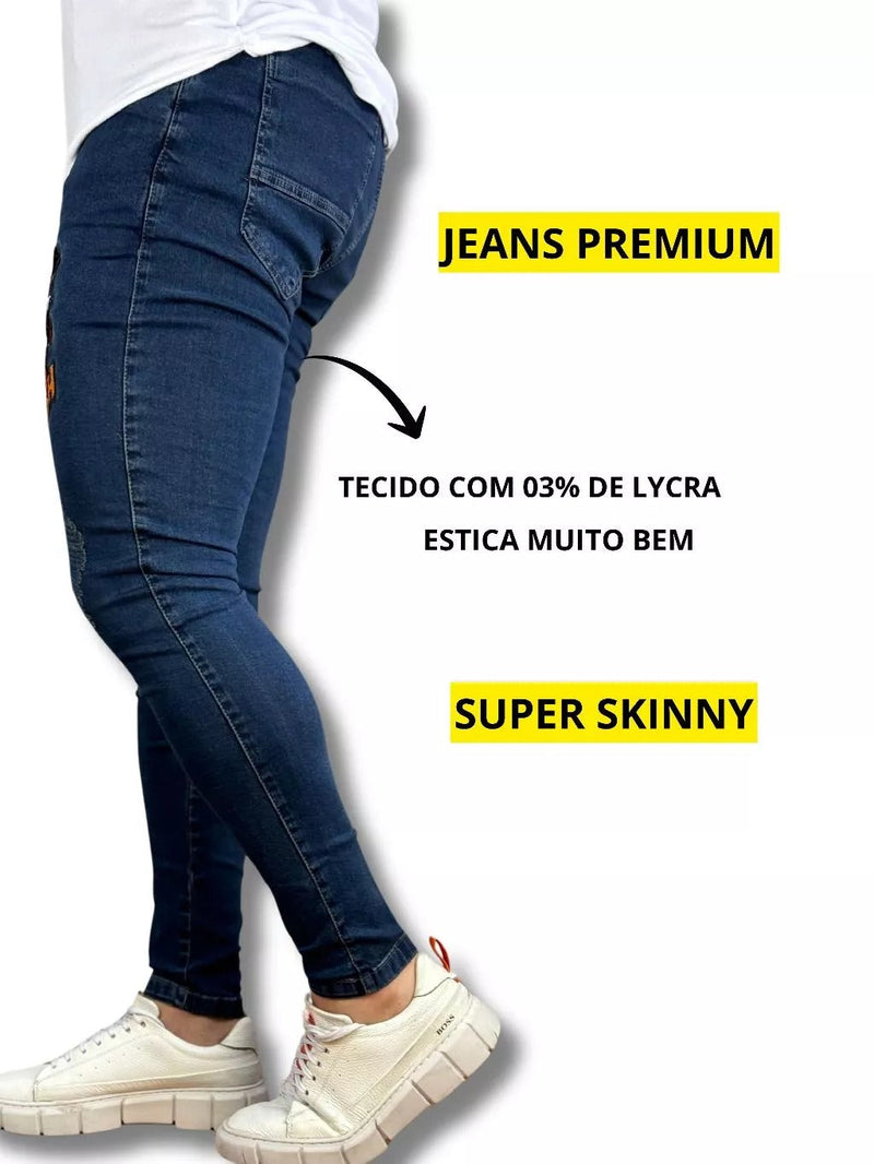 Calça Masculina Jeans Skinny Bordado 4k