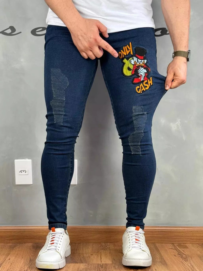 Calça Masculina Jeans Skinny Bordado 4k