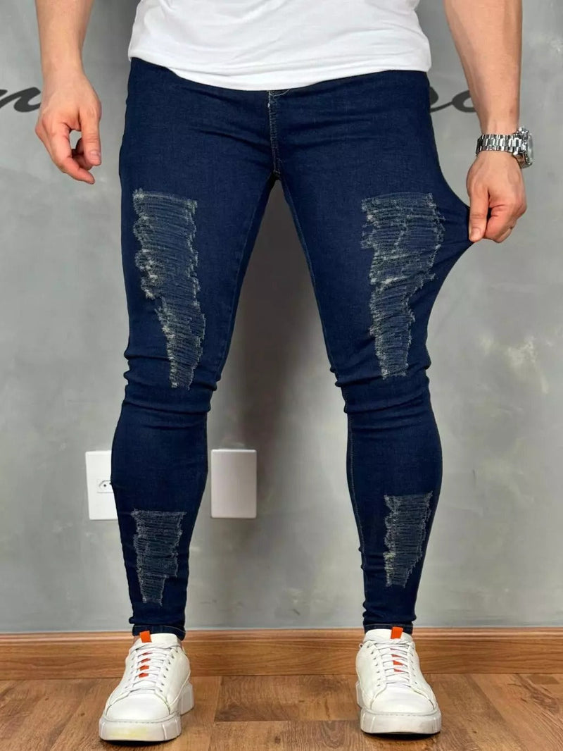 Calça Masculina Jeans Premium Escura Destroyed