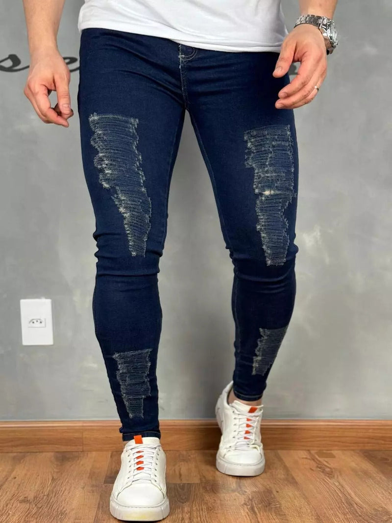 Calça Masculina Jeans Premium Escura Destroyed