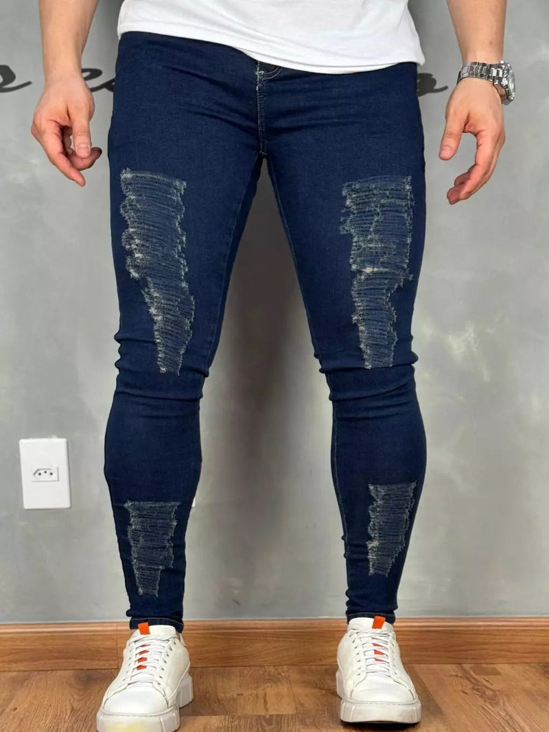 Calça Masculina Jeans Premium Escura Destroyed