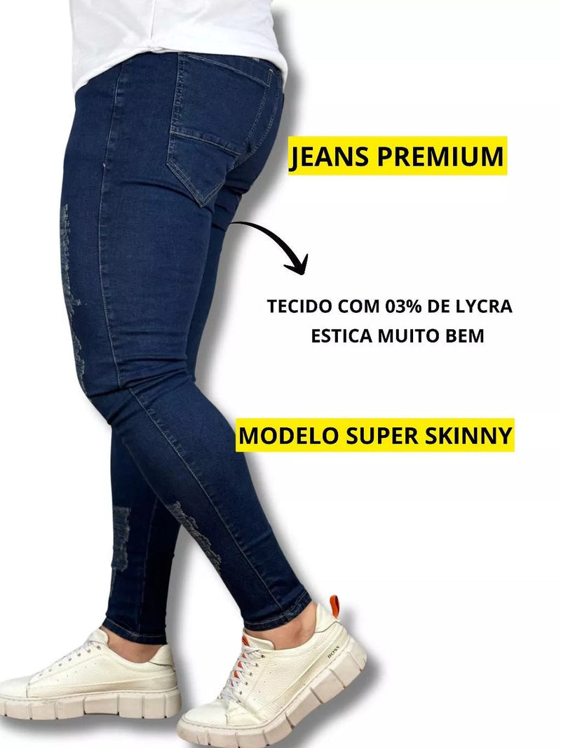 Calça Masculina Jeans Premium Escura Destroyed