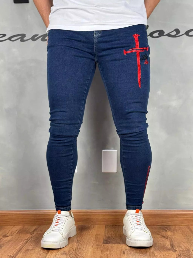 Calça Jeans Masculina Skinny Bordado 4k