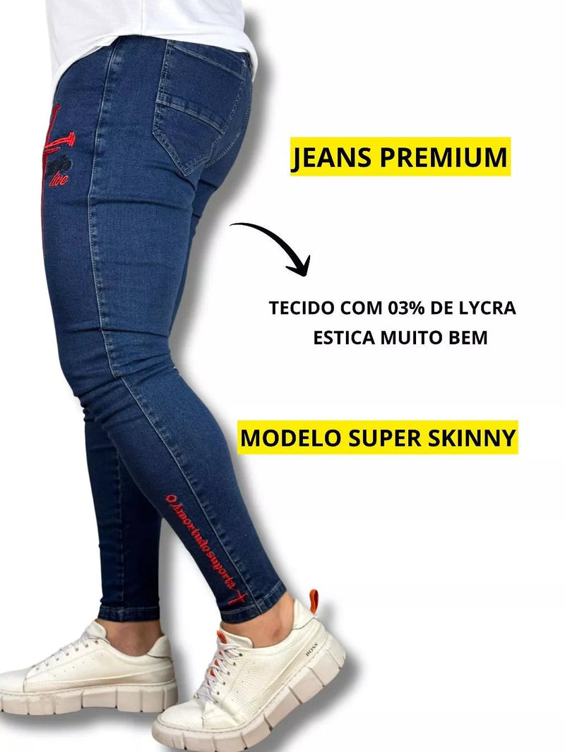 Calça Jeans Masculina Skinny Bordado 4k