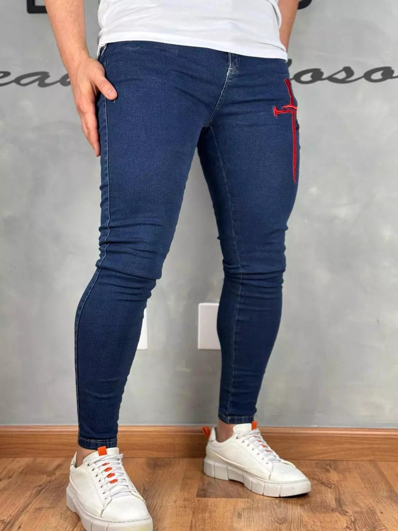 Calça Jeans Masculina Skinny Bordado 4k