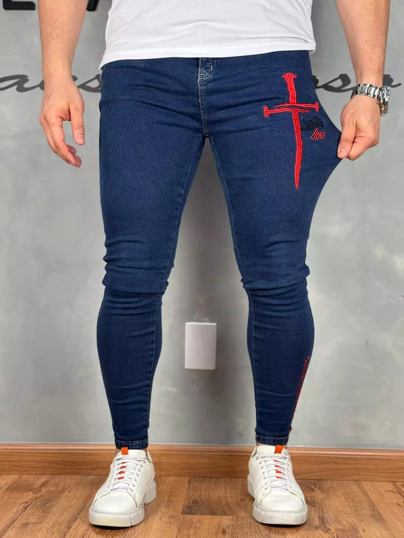 Calça Jeans Masculina Skinny Bordado 4k