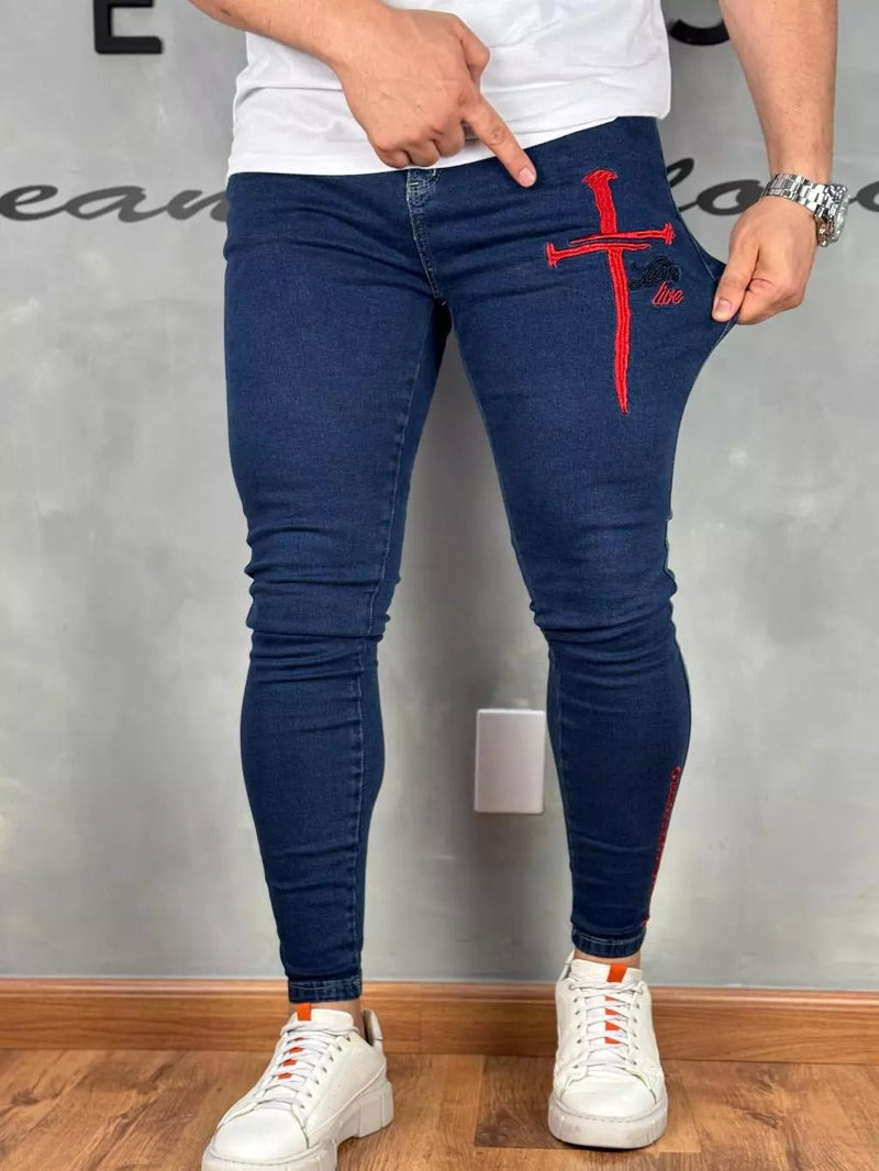 Calça Jeans Masculina Skinny Bordado 4k