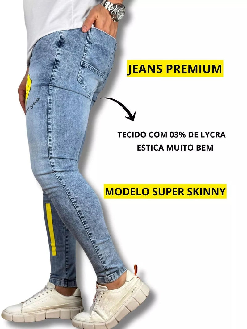 Calça Jeans Masculina Estampada Emoji