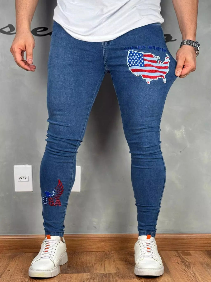 Calça Jeans Masculina Bordada 4k EUA