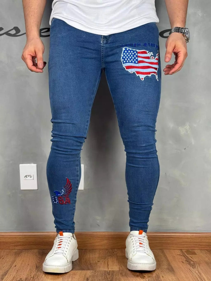 Calça Jeans Masculina Bordada 4k EUA