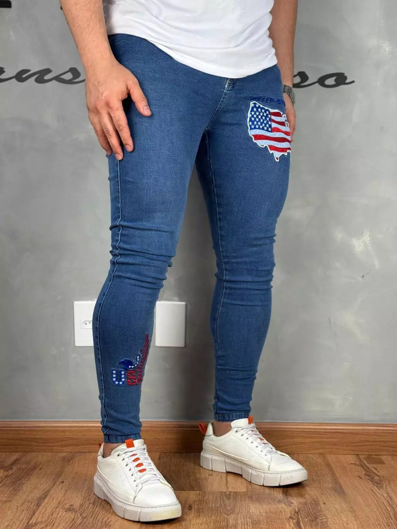 Calça Jeans Masculina Bordada 4k EUA