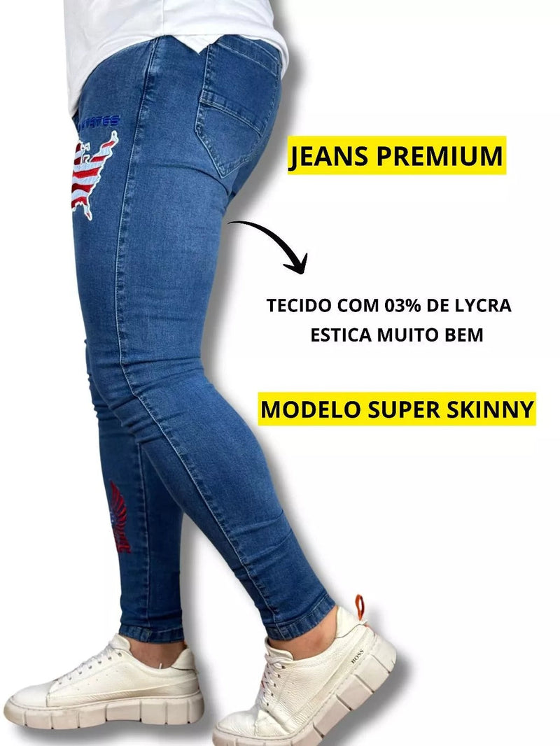 Calça Jeans Masculina Bordada 4k EUA