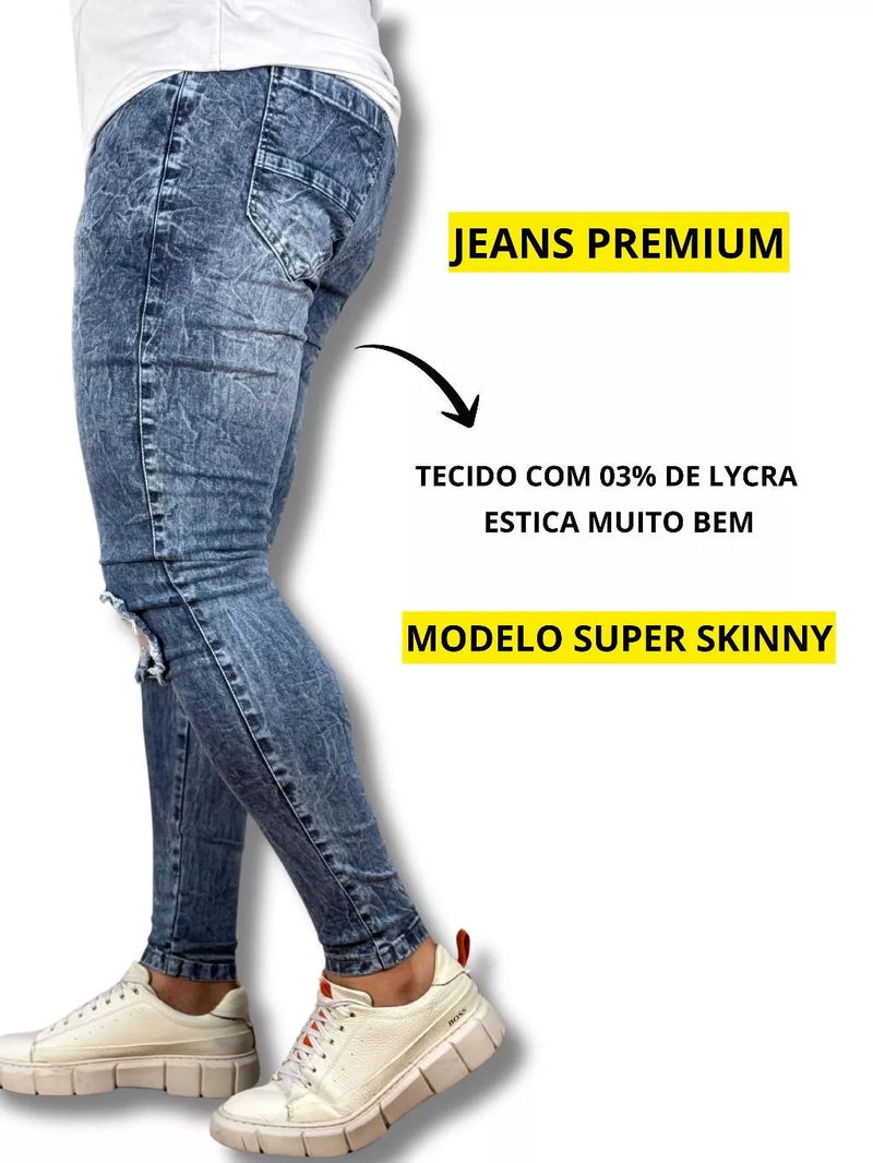 Calça Jeans Masculina Skinny Detalhe Patche Caveira