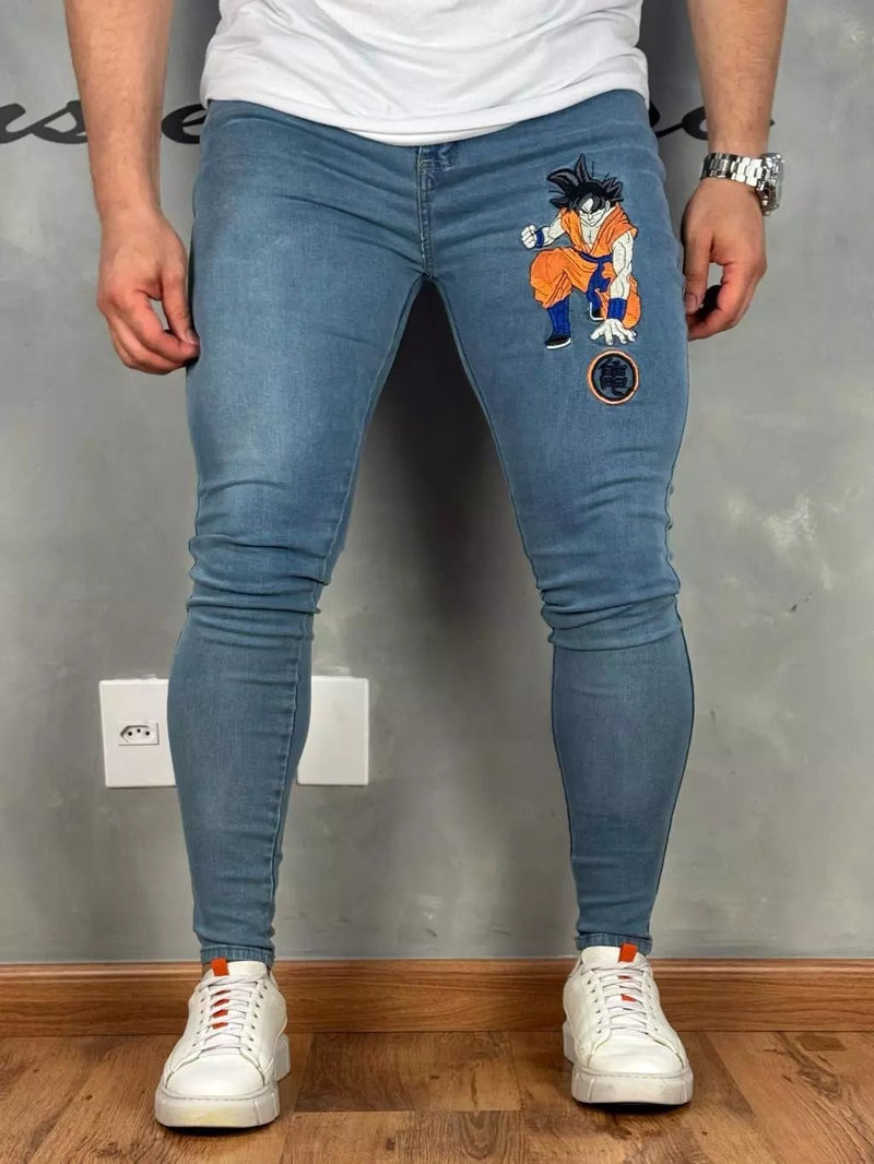 Calça Masculina Jeans Bordado 4k Goku