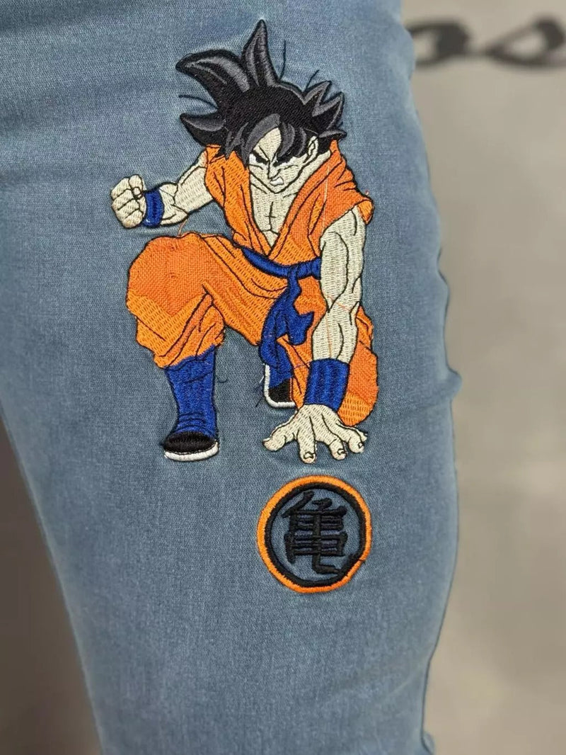 Calça Masculina Jeans Bordado 4k Goku