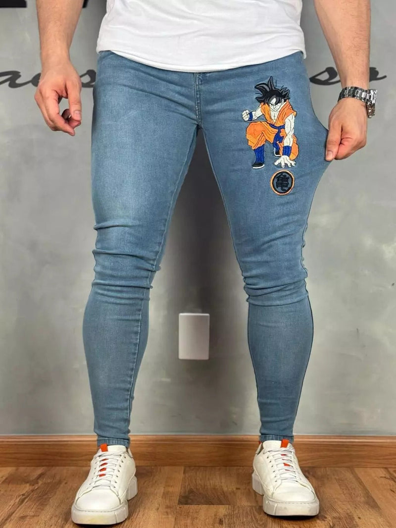 Calça Masculina Jeans Bordado 4k Goku