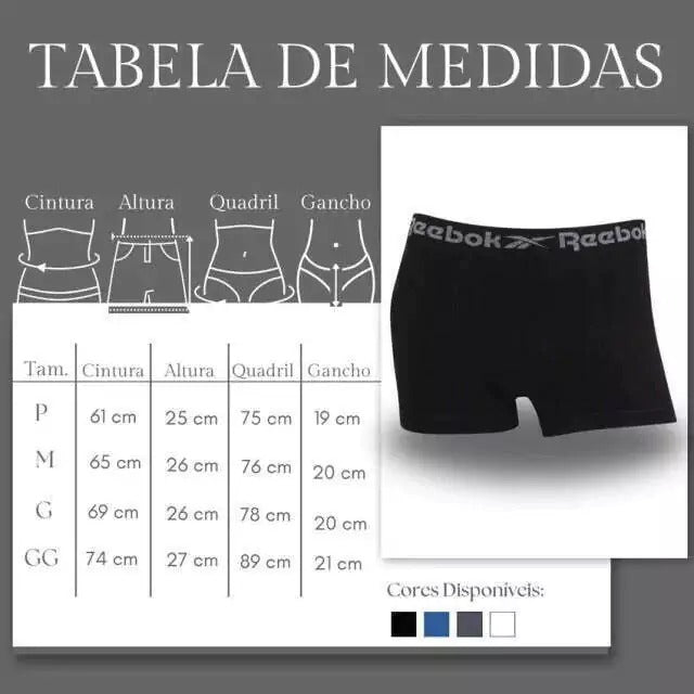 Kit 5 Cuecas Boxer Masculina Reebok Sem Costura Microfibra