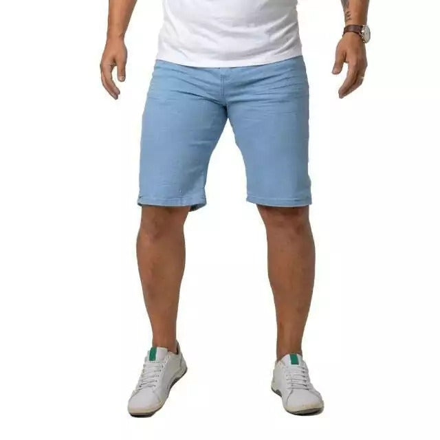 KIT 2 Bermuda Jeans Masculino Azul Claro e Azul Puido Com Elastano