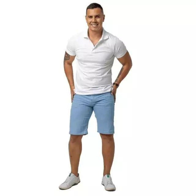 KIT 2 Bermuda Jeans Masculino Azul Claro e Azul Puido Com Elastano